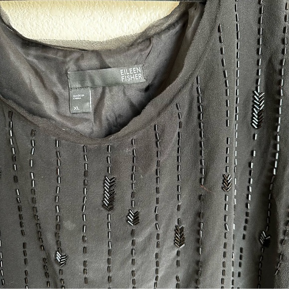 Eileen Fisher Beaded Silk Crepe De Chine Striped Scoop Neck Sz XL DEFECTS - Picture 3 of 12